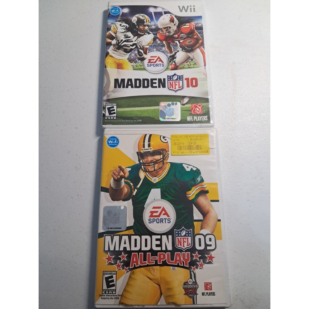 Nintendo Wii Madden NFL 09 All-Play and Madden‎ NFL 10 Case Bundle EA Sports